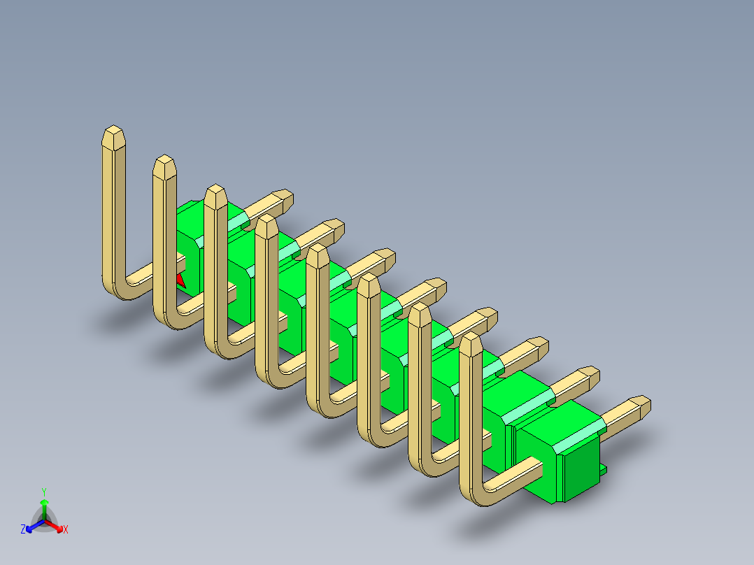 彩色公排针 100mil 2.54mm 系列-DS1022_green_08p_100mil_TypeU_rev1.0正等轴测图