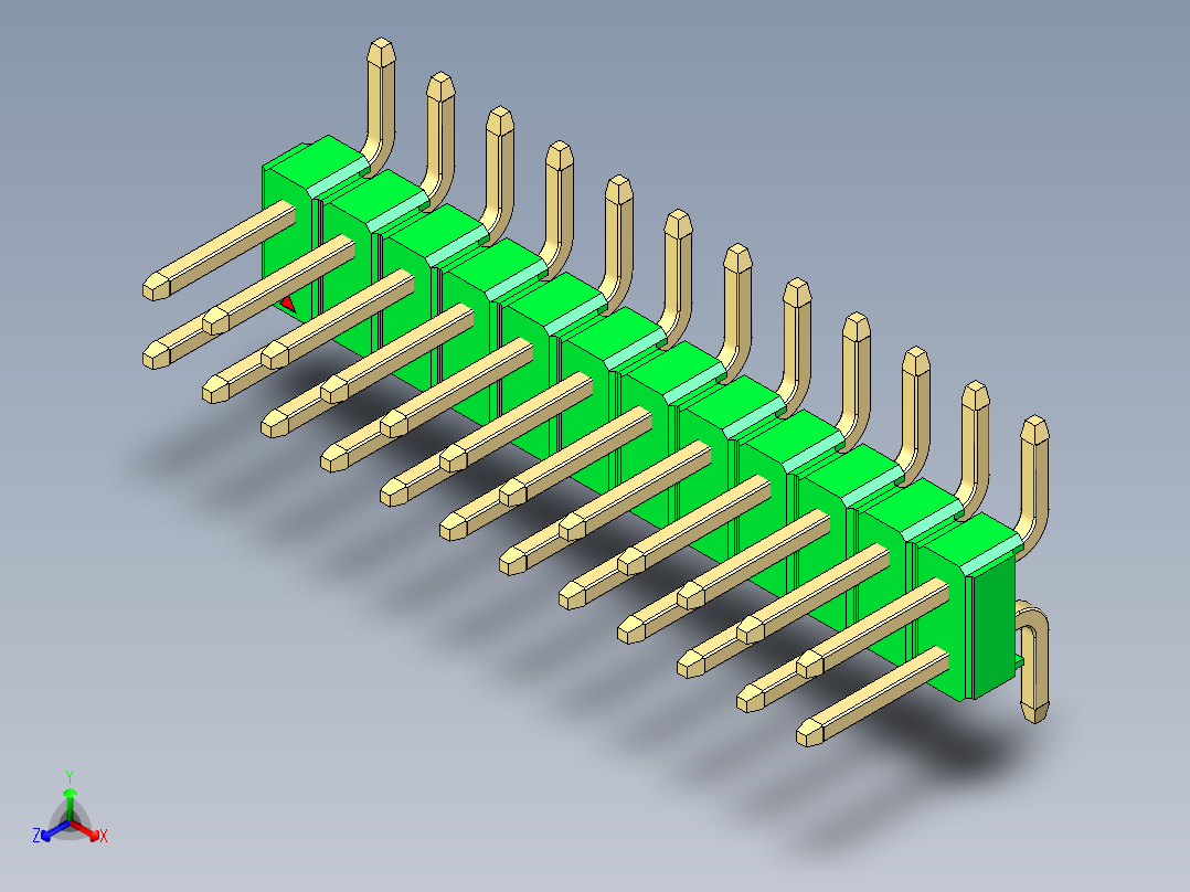 彩色公排针 100mil 2.54mm 系列-DS1022_green_24p_100mil_TypeSMT_rev1.0正等轴测图