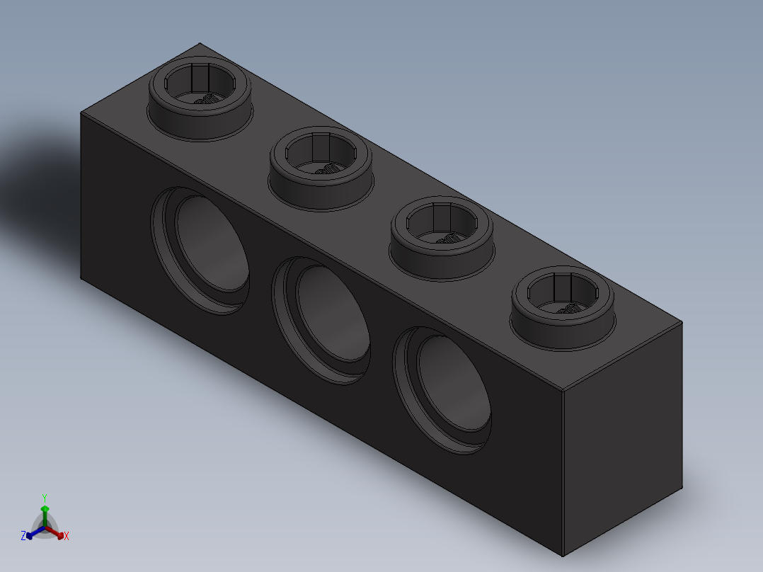 乐高机械组积木（横梁）-4213607 - 3701 Dark Stone Grey Technic Brick 1 x 4 with Holes正等轴测图