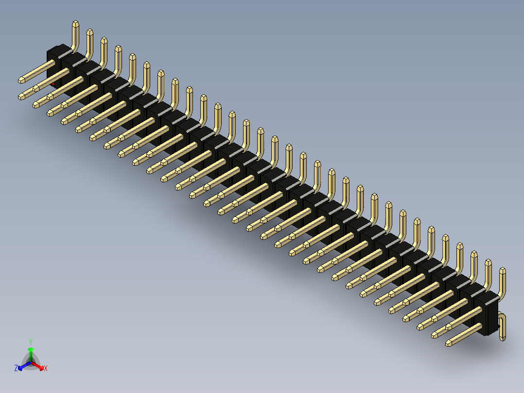 彩色公排针 100mil 2.54mm 系列-DS1022_black_62p_100mil_TypeSMT_rev1.0正等轴测图