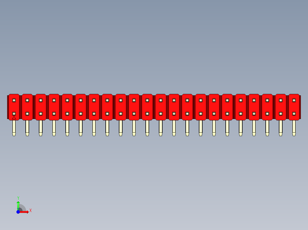 彩色公排针 100mil 2.54mm 系列-DS1022_red_2x22p_100mil_TypeD_rev1.0前视图