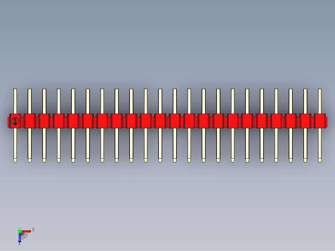 彩色公排针 100mil 2.54mm 系列-DS1022_red_2x22p_100mil_TypeD_rev1.0俯视图