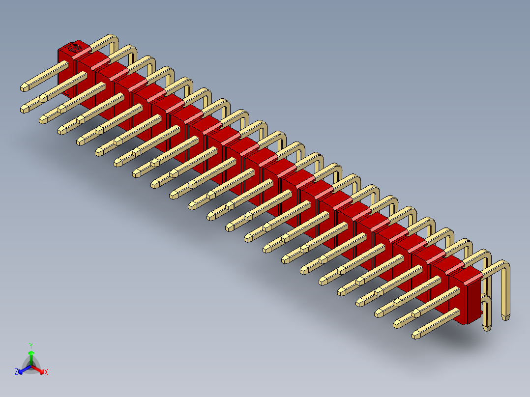 彩色公排针 100mil 2.54mm 系列-DS1022_red_2x22p_100mil_TypeD_rev1.0正等轴测图
