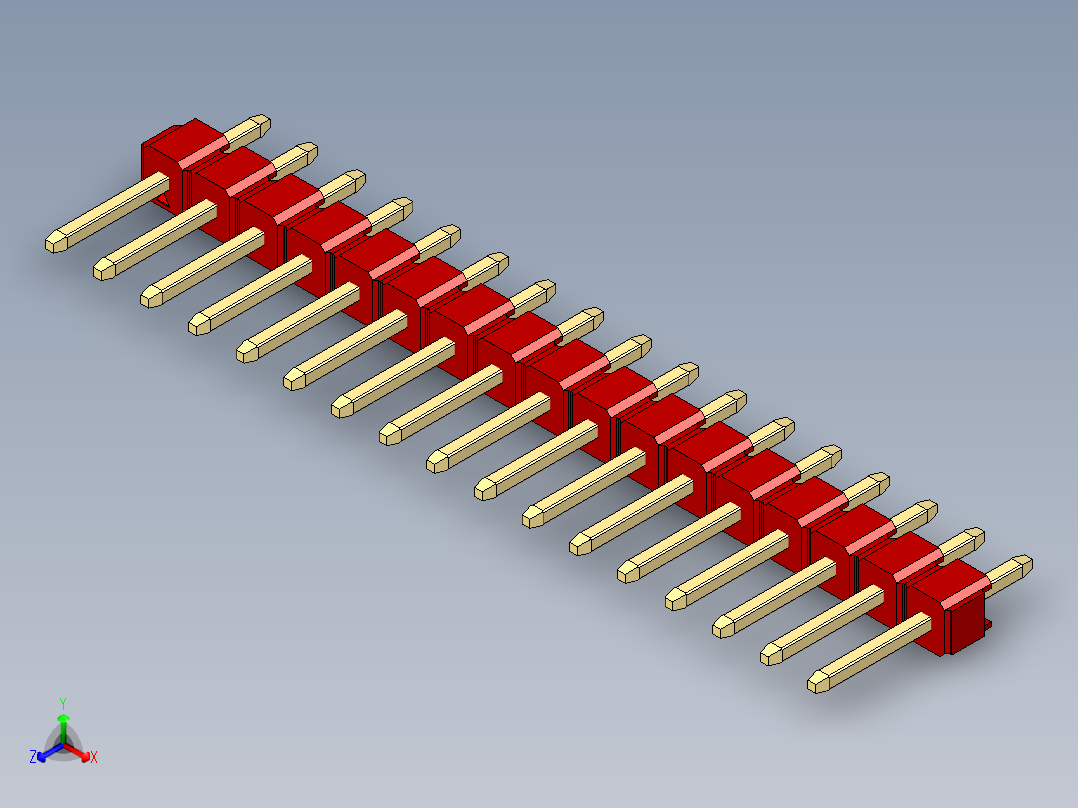彩色公头100mil（2.54mm）系列-DS1021_red_1x17p_100mil_Type1_rev1.0正等轴测图