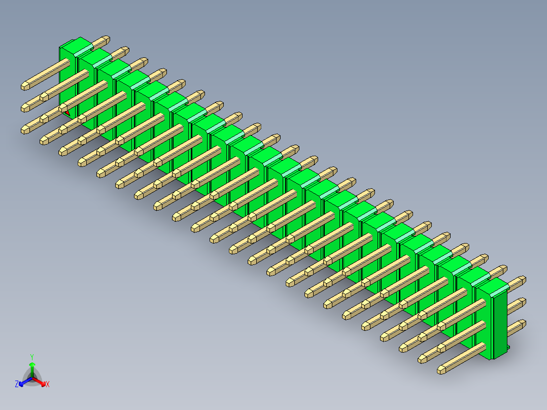 彩色公头100mil（2.54mm）系列-DS1021_green_3x23p_100mil_Type1_rev1.0正等轴测图