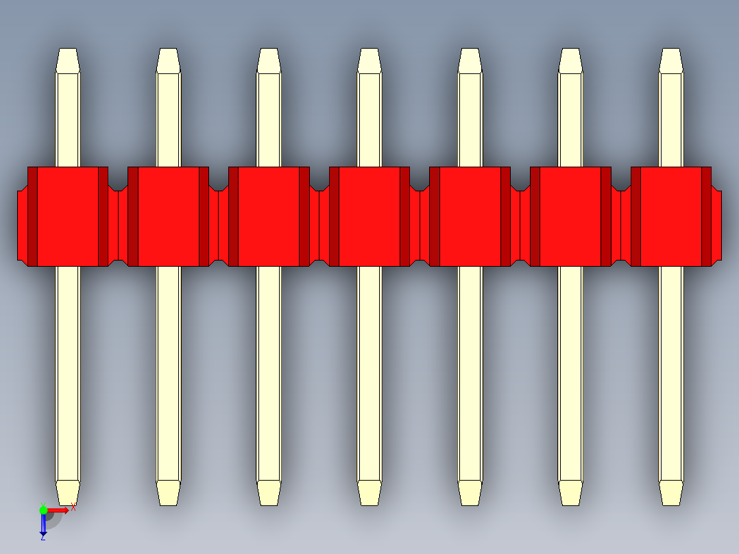 彩色公头100mil（2.54mm）系列-DS1021_red_3x07p_100mil_Type1_rev1.0俯视图