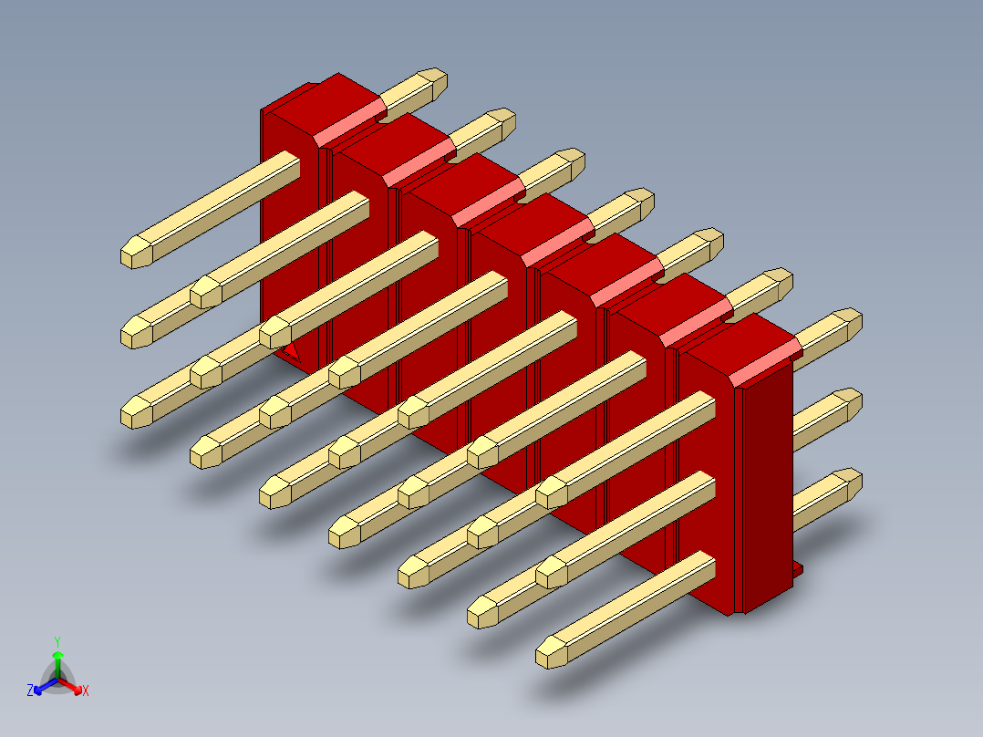 彩色公头100mil（2.54mm）系列-DS1021_red_3x07p_100mil_Type1_rev1.0正等轴测图