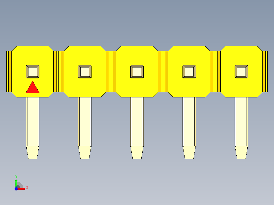 彩色公排针 100mil 2.54mm 系列-DS1022_yellow_1x05p_100mil_TypeD_rev1.0前视图