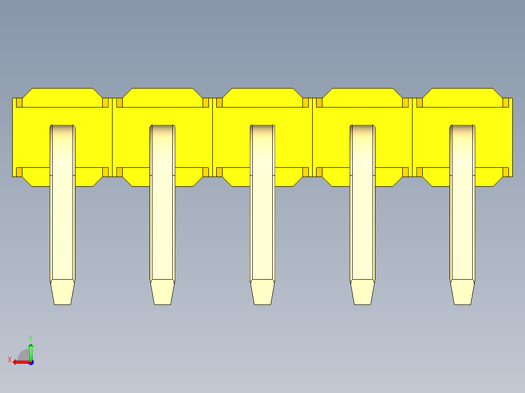 彩色公排针 100mil 2.54mm 系列-DS1022_yellow_1x05p_100mil_TypeD_rev1.0后视图