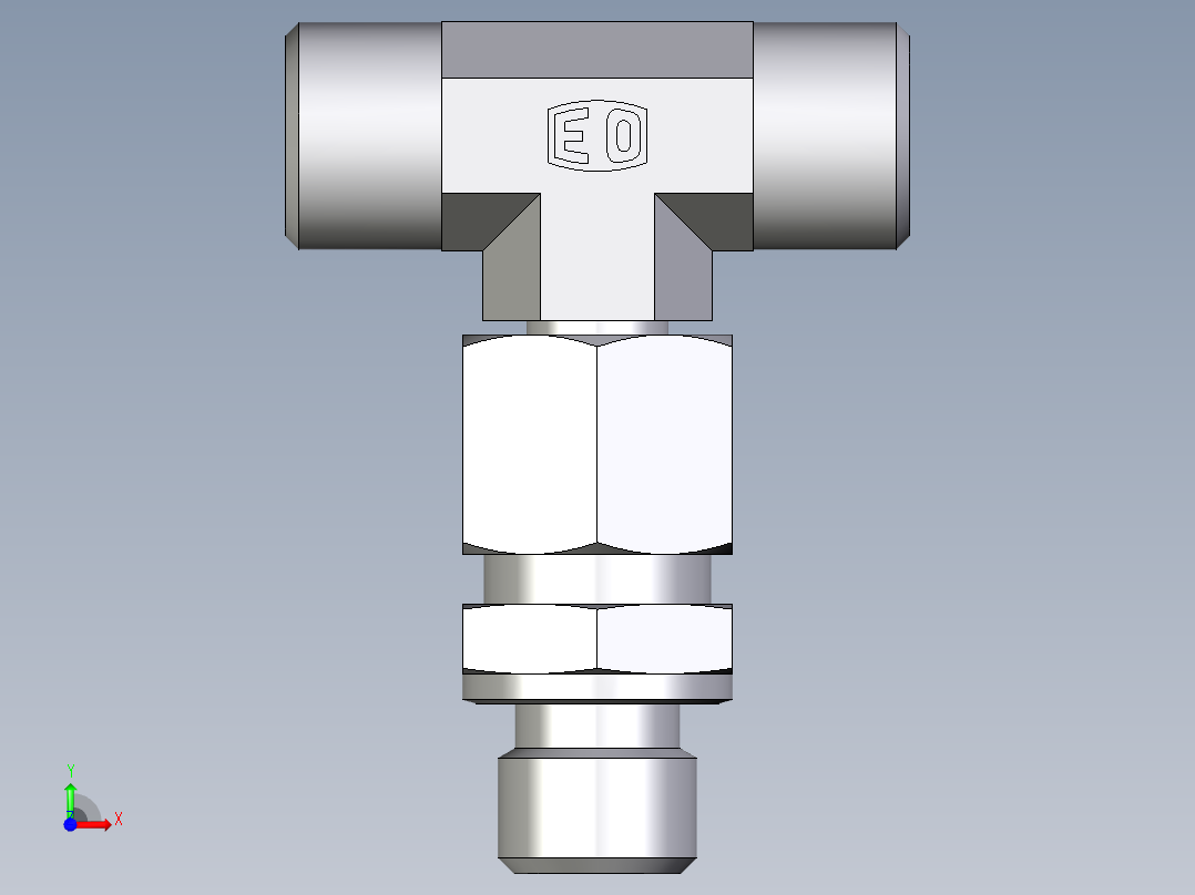 卡套式工业通用硬管接头EO_Assembled_adjustable_standpipe_branch_tee_EVT10LMOMD71前视图