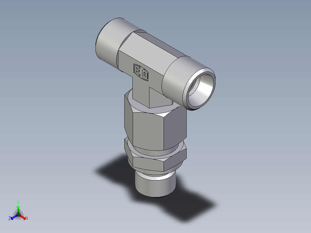 卡套式工业通用硬管接头EO_Assembled_adjustable_standpipe_branch_tee_EVT10LMOMD71正等轴测图