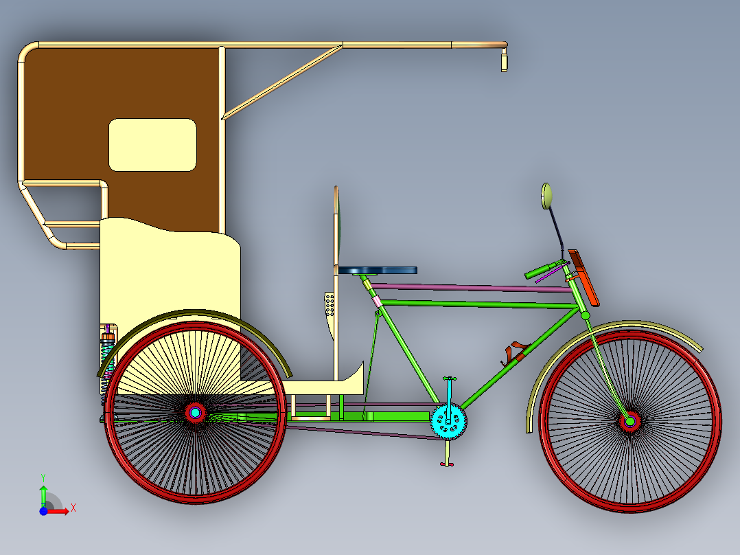 成人带座载人脚蹬人力自行车前视图
