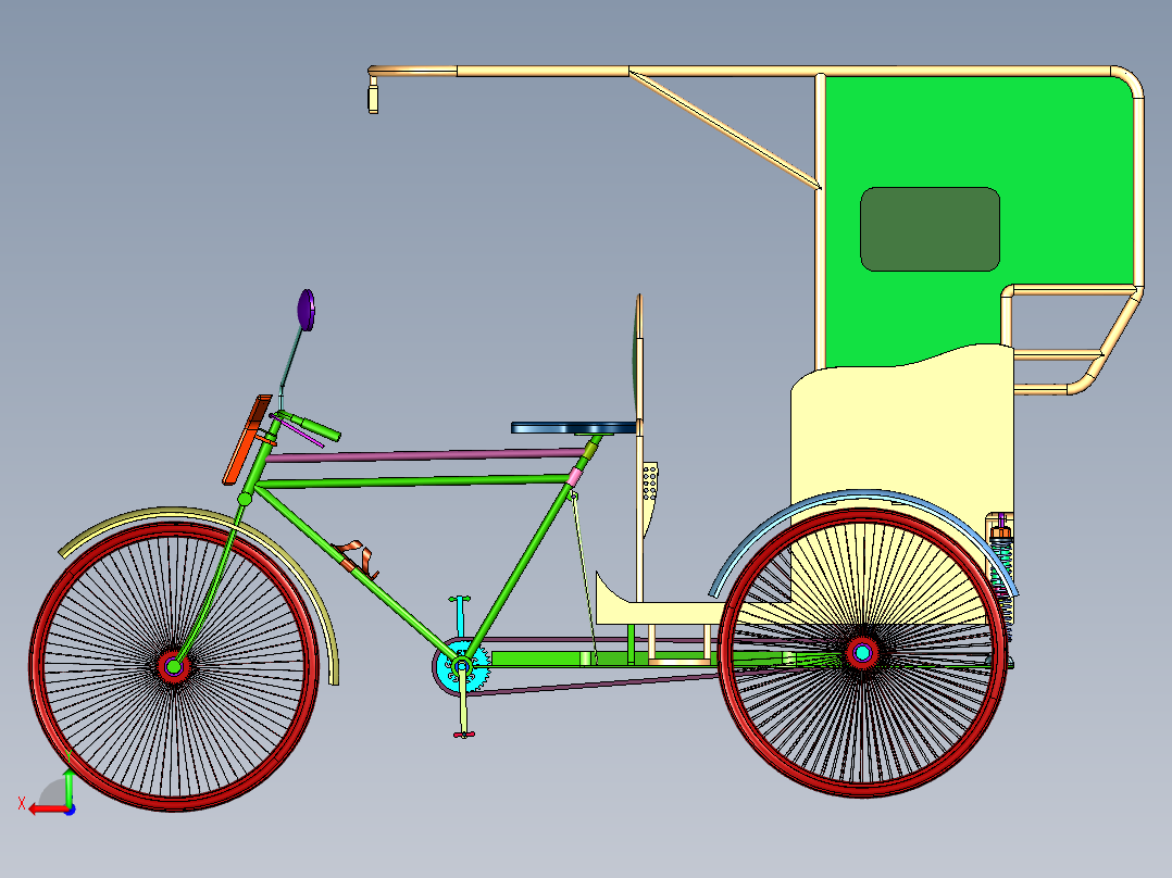成人带座载人脚蹬人力自行车后视图