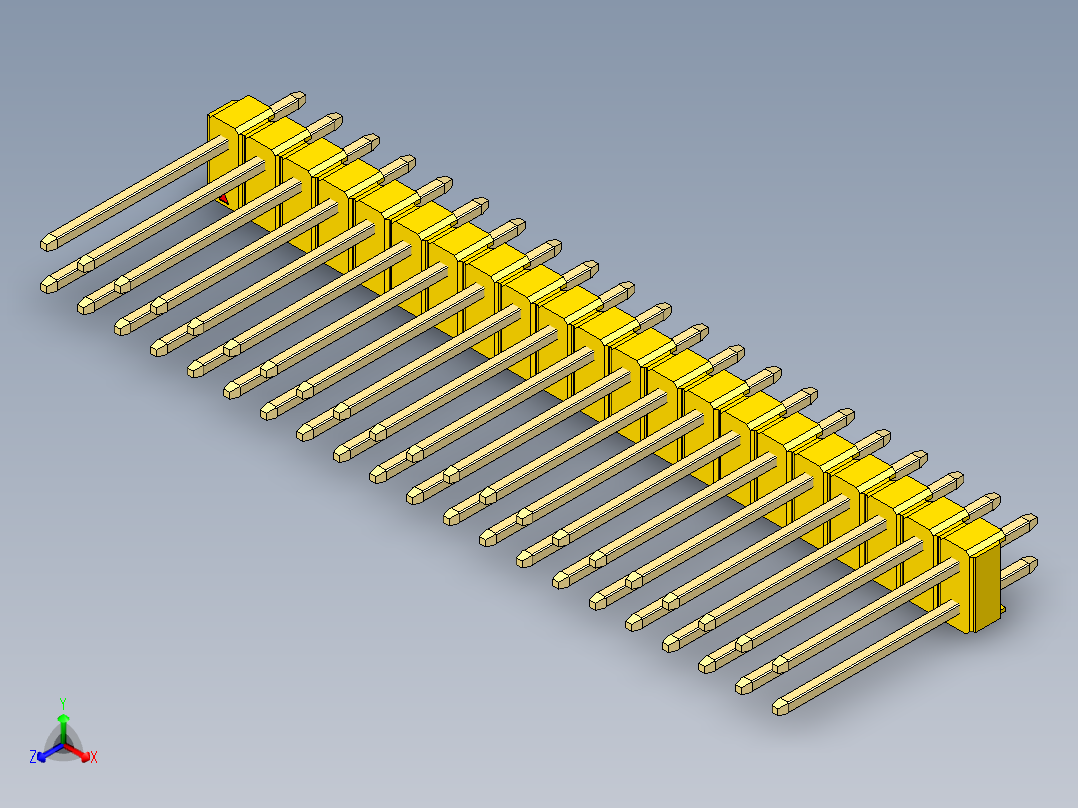 彩色公头100mil（2.54mm）系列-DS1021_yellow_2x21p_100mil_Type5_rev1.0正等轴测图