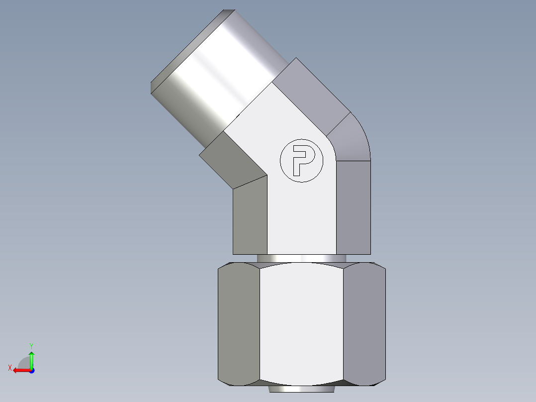 卡套式工业通用硬管接头EO_Swivel_nut_45_deg_elbow_EV08LOMD71后视图