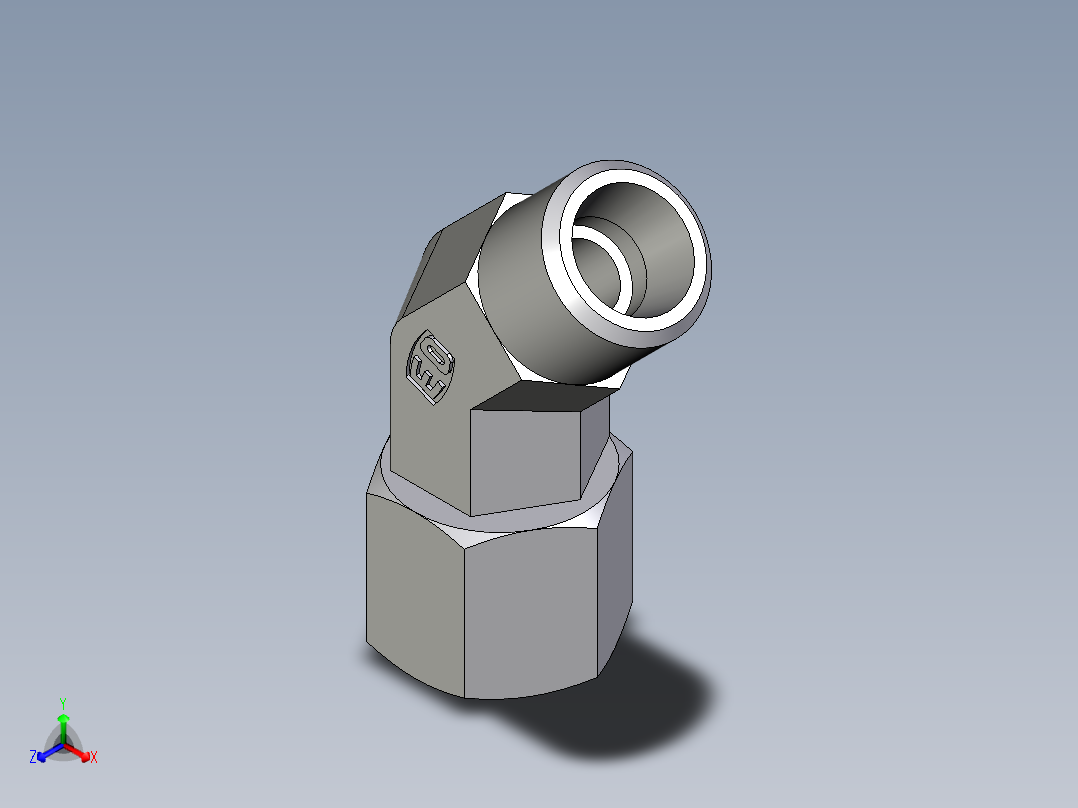 卡套式工业通用硬管接头EO_Swivel_nut_45_deg_elbow_EV08LOMD71正等轴测图
