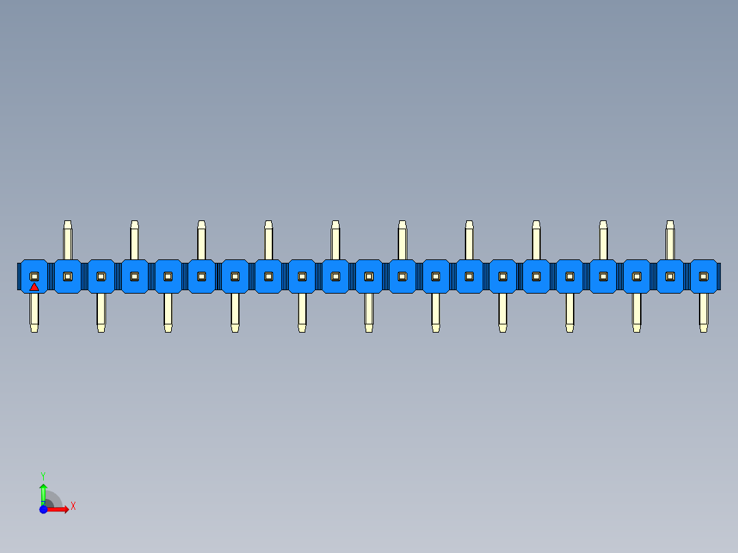 彩色公排针 100mil 2.54mm 系列-DS1022_blue_21p_100mil_Type_SMT_R2_rev1.0前视图