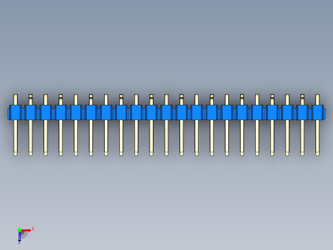 彩色公排针 100mil 2.54mm 系列-DS1022_blue_21p_100mil_Type_SMT_R2_rev1.0俯视图