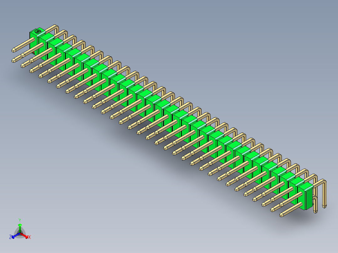 彩色公排针 100mil 2.54mm 系列-DS1022_green_2x31p_100mil_TypeD_rev1.0正等轴测图