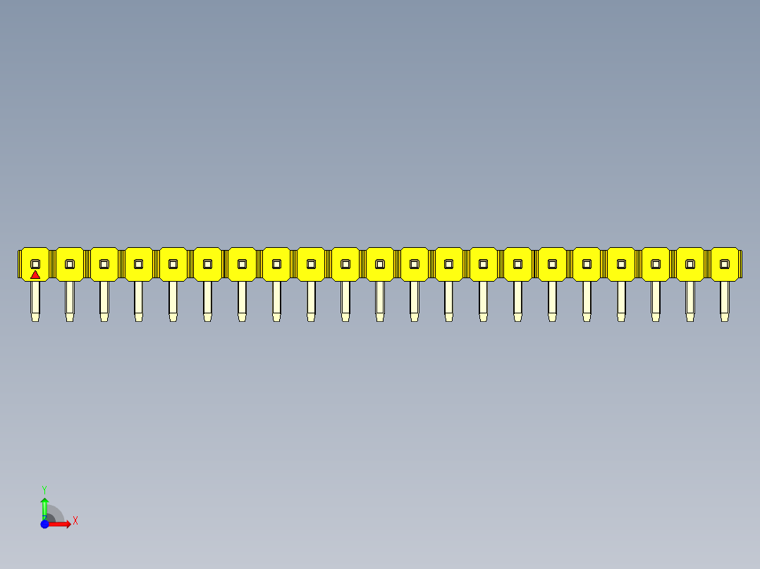 彩色公排针 100mil 2.54mm 系列-DS1022_yellow_1x21p_100mil_TypeD_rev1.0前视图