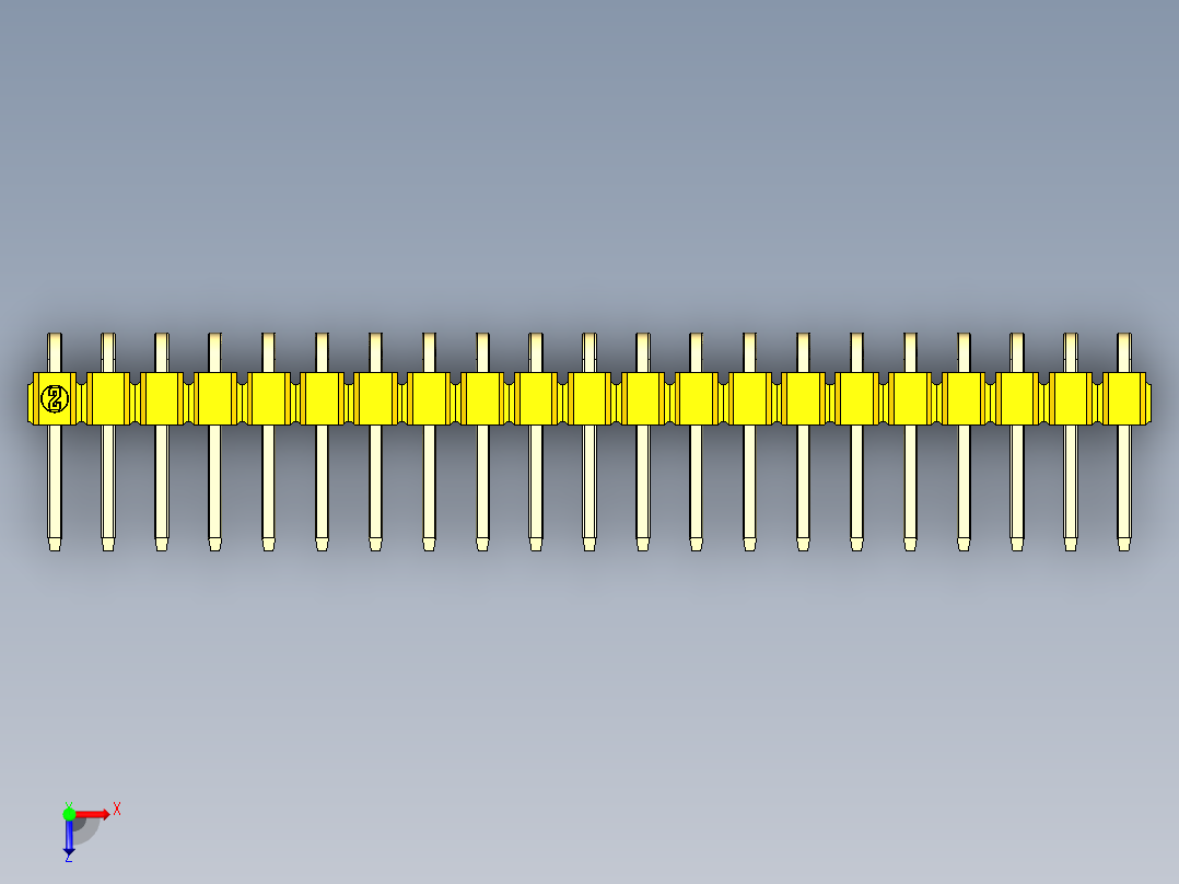 彩色公排针 100mil 2.54mm 系列-DS1022_yellow_1x21p_100mil_TypeD_rev1.0俯视图