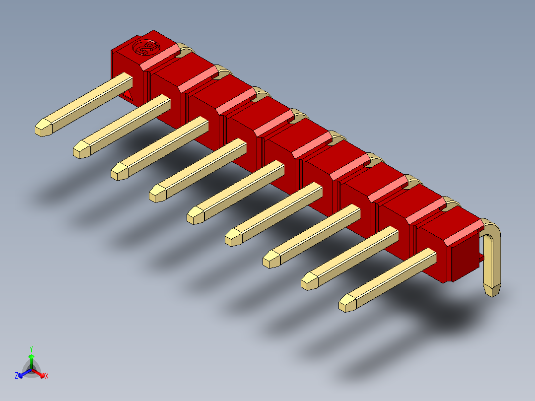 彩色公排针 100mil 2.54mm 系列-DS1022_red_1x09p_100mil_TypeD_rev1.0