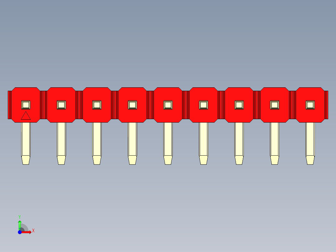 彩色公排针 100mil 2.54mm 系列-DS1022_red_1x09p_100mil_TypeD_rev1.0前视图