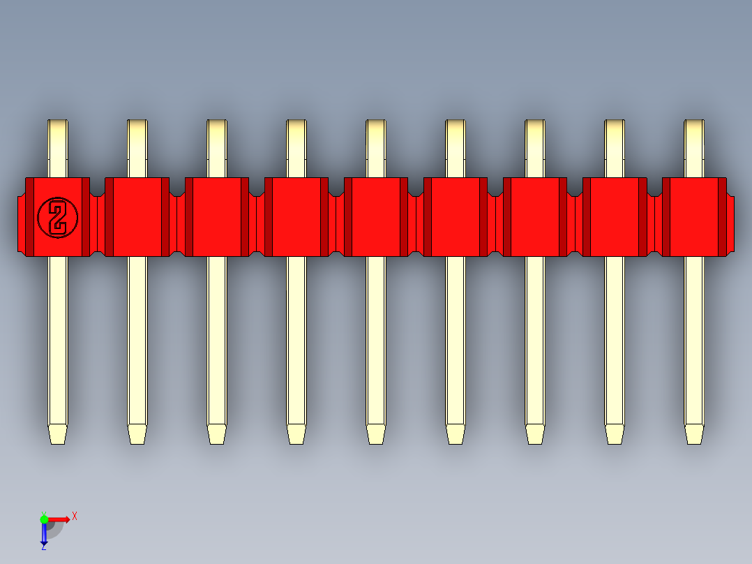 彩色公排针 100mil 2.54mm 系列-DS1022_red_1x09p_100mil_TypeD_rev1.0俯视图