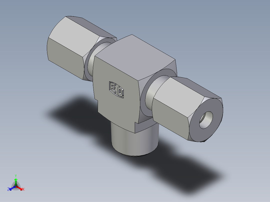 卡套式工业通用硬管接头EO_Male_stud_run_tee_TE04LLRCF正等轴测图