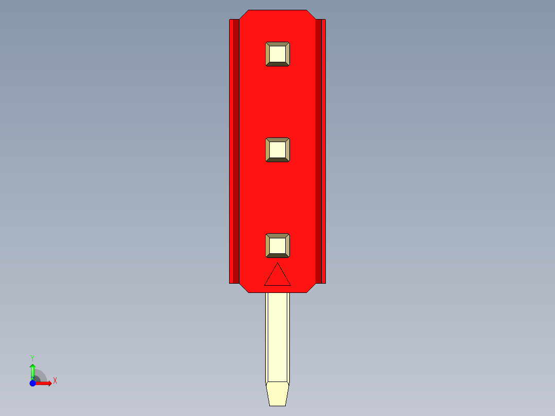 彩色公排针 100mil 2.54mm 系列-DS1022_red_3x01p_100mil_TypeD_rev1.0前视图