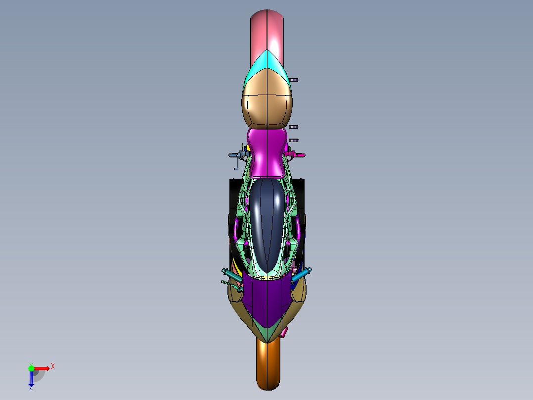 科幻范的3D打印电驱摩托俯视图