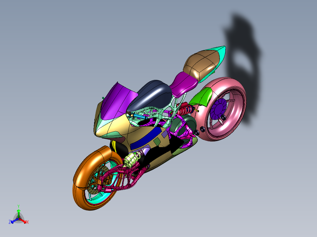 科幻范的3D打印电驱摩托正等轴测图