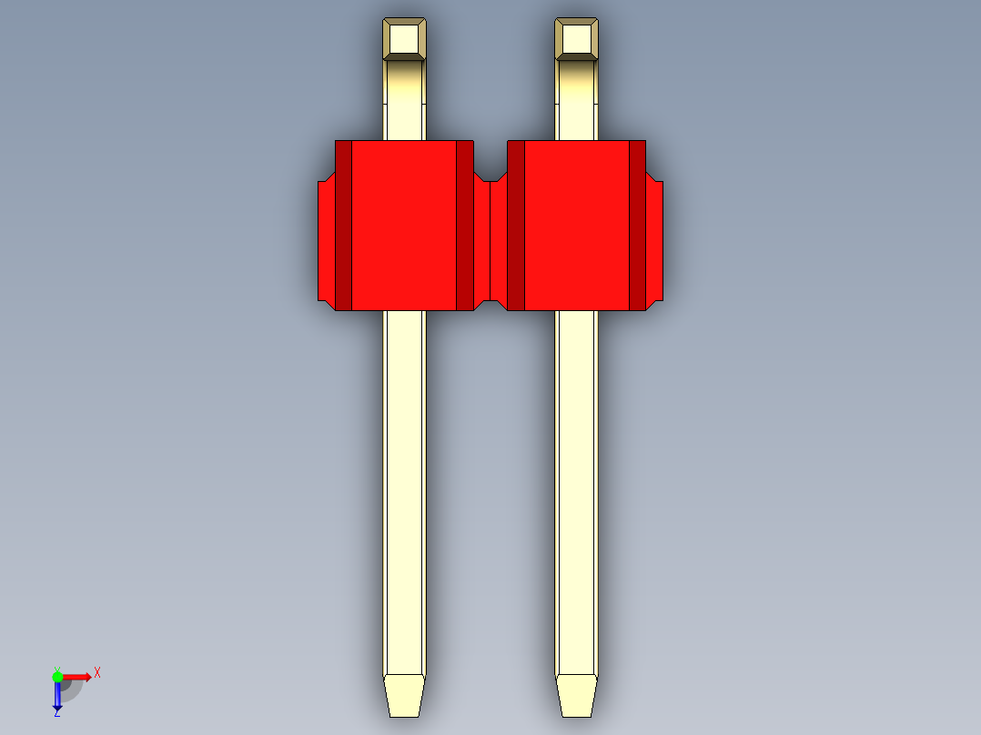 彩色公排针 100mil 2.54mm 系列-DS1022_red_04p_100mil_TypeSMT_rev1.0俯视图