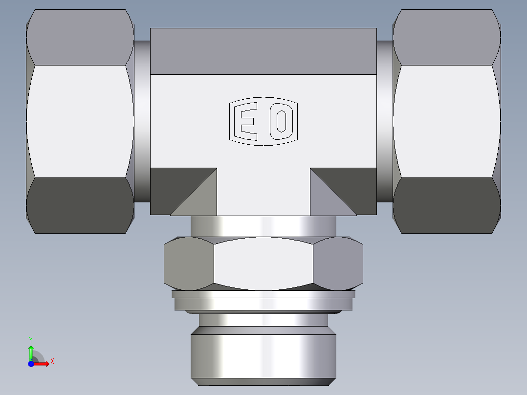卡套式工业通用硬管接头EO_Adjustable_locknut_branch_tee_TEE22LM27x2CF前视图