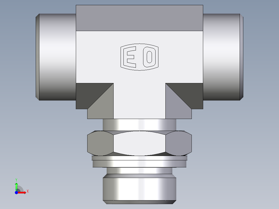 卡套式工业通用硬管接头EO_Adjustable_locknut_branch_tee_TEE18LMOMDCF前视图