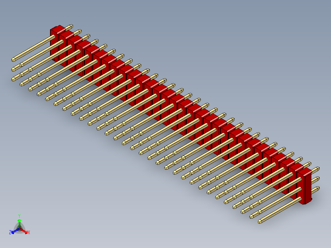 彩色公头100mil（2.54mm）系列-DS1021_red_3x30p_100mil_Type5_rev1.0正等轴测图
