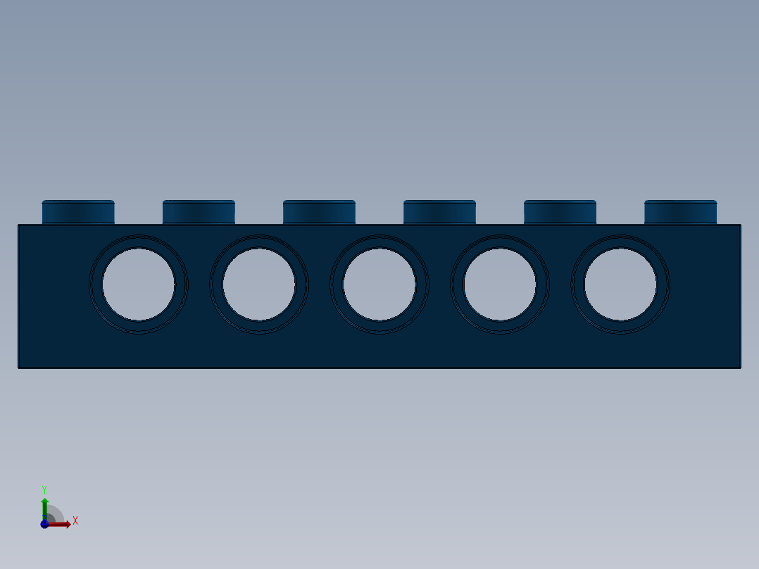 乐高机械组积木（横梁）-389423 Bright Blue Technic Brick 1 x 6 with Holes前视图