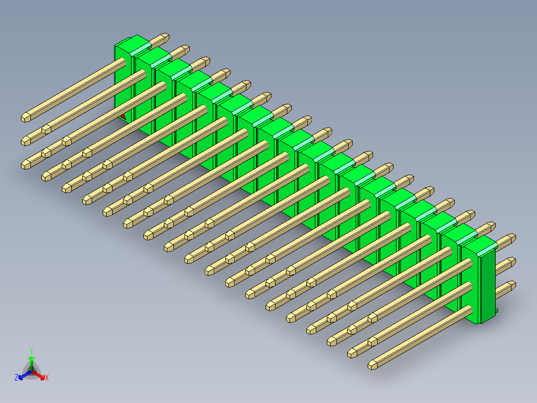 彩色公头100mil（2.54mm）系列-DS1021_green_3x18p_100mil_Type5_rev1.0正等轴测图