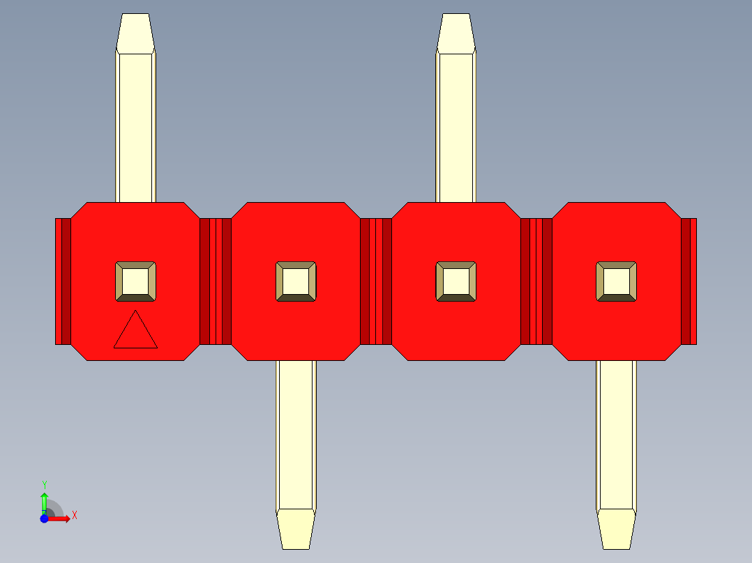 彩色公排针 100mil 2.54mm 系列-DS1022_red_04p_100mil_Type_SMT_R1_rev1.0前视图