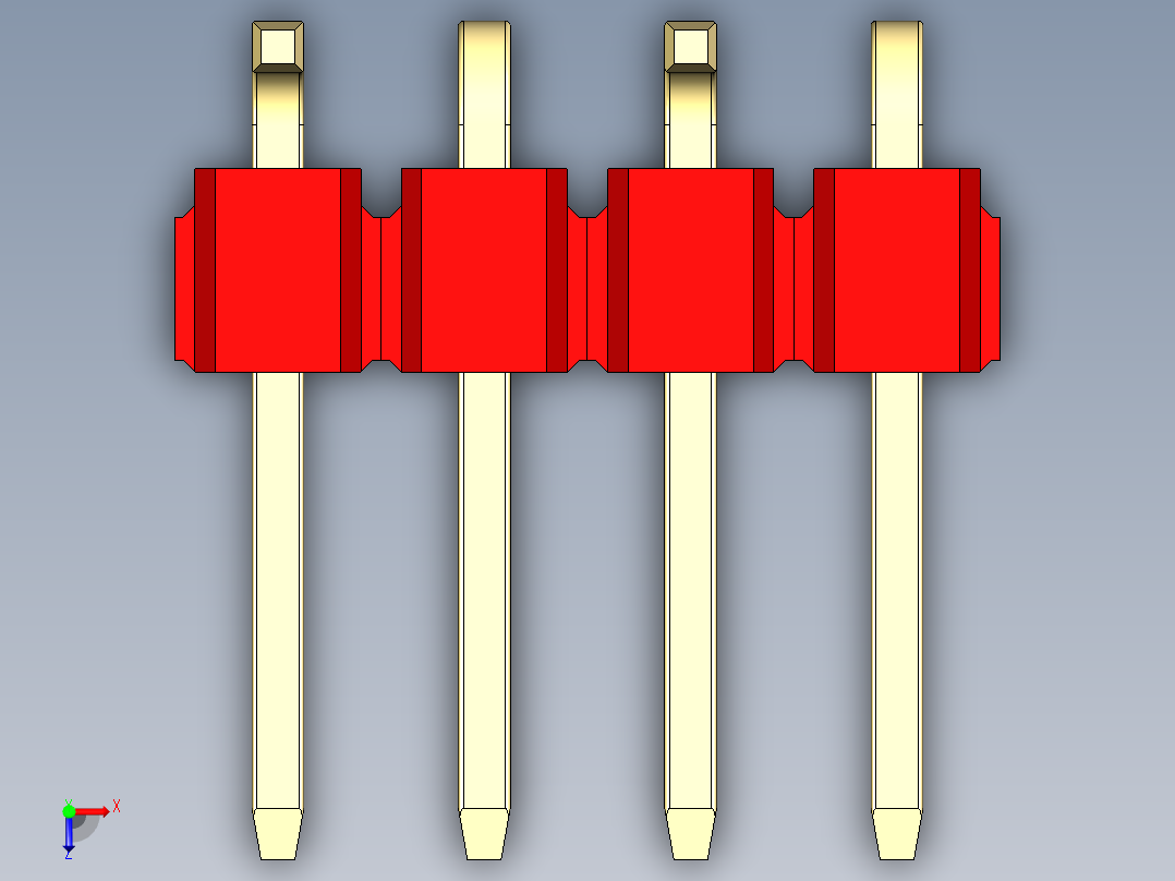 彩色公排针 100mil 2.54mm 系列-DS1022_red_04p_100mil_Type_SMT_R1_rev1.0俯视图