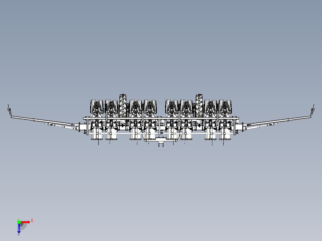 农机装备-八行播种机详细三维模型俯视图