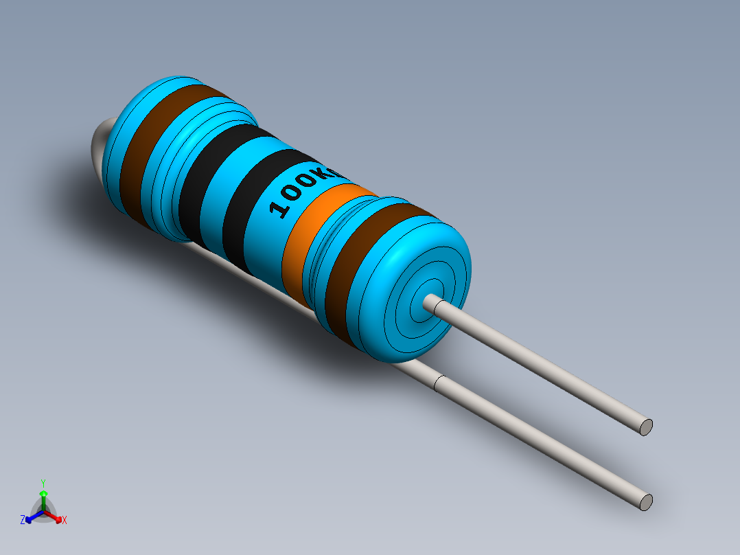 电容器 二极管 电阻器-Resistor Vertical 100K Ohm 1W正等轴测图