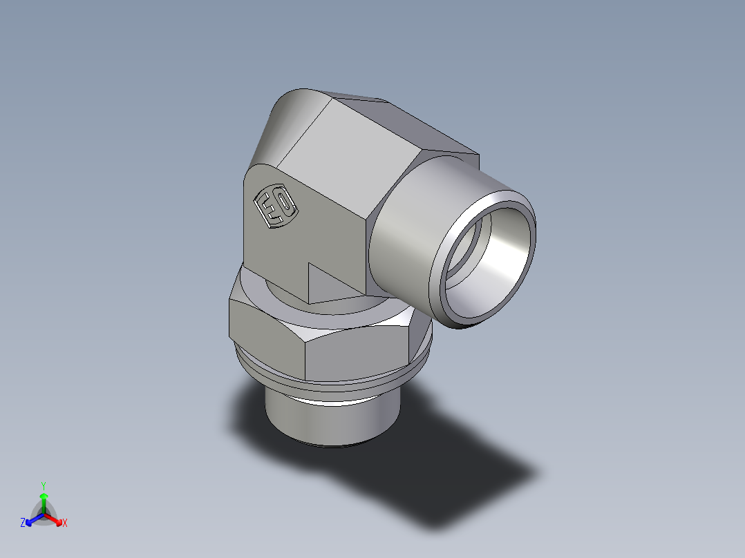 卡套式工业通用硬管接头EO_Adjustable_Locknut_elbow_WEE12LMOMDCF正等轴测图