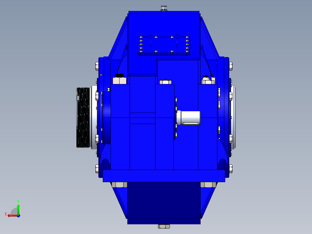 三级斜齿轮减速箱3D图纸 Solidworks设计 附IGS STEP后视图