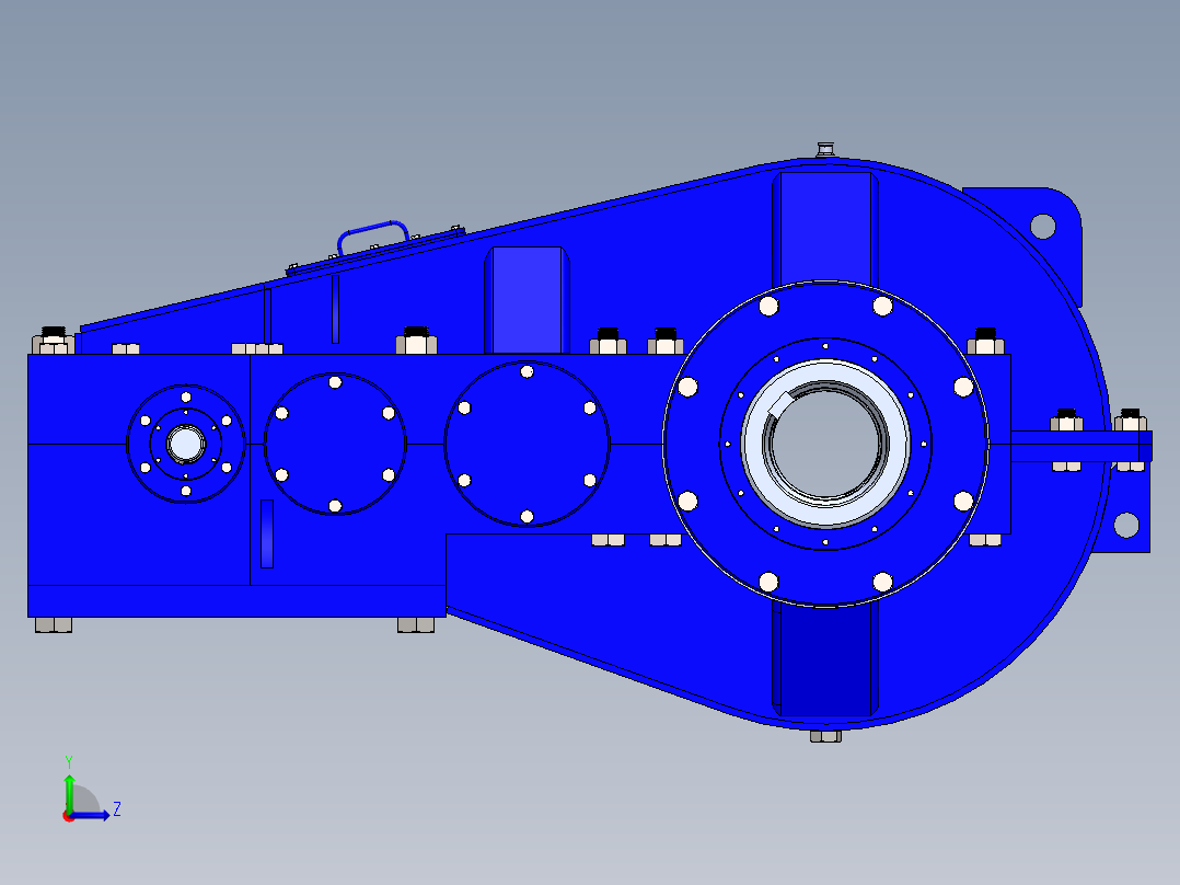 三级斜齿轮减速箱3D图纸 Solidworks设计 附IGS STEP左视图