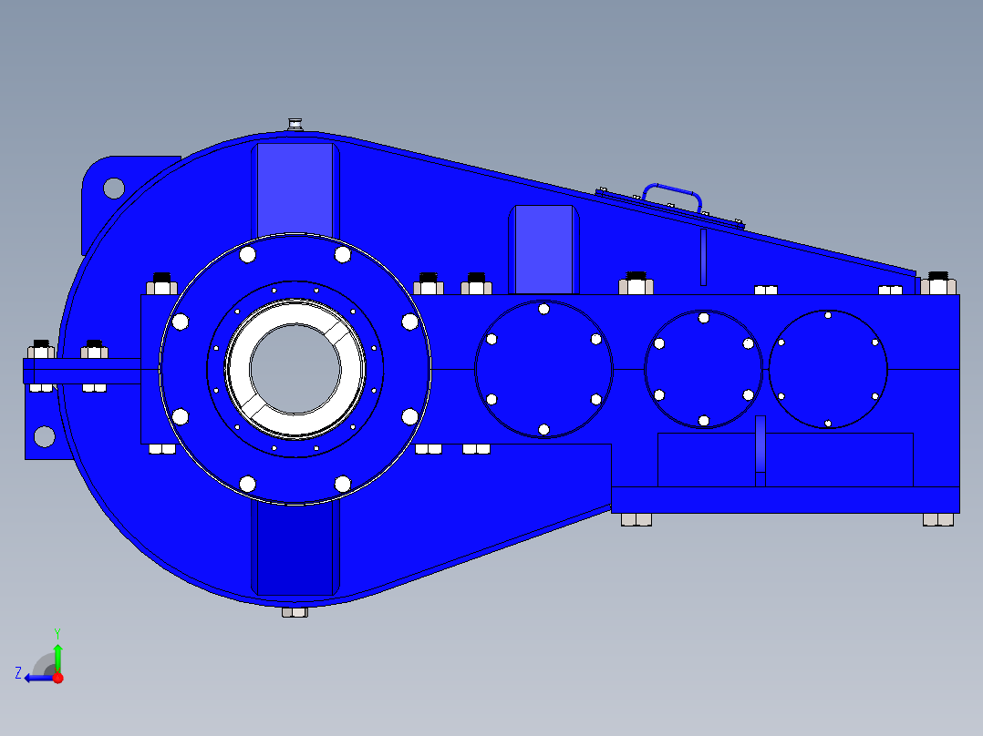 三级斜齿轮减速箱3D图纸 Solidworks设计 附IGS STEP右视图