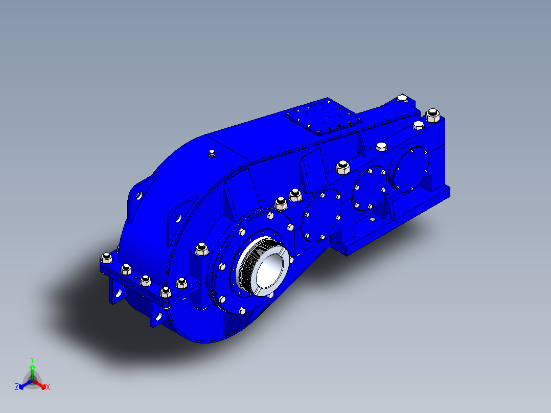 三级斜齿轮减速箱3D图纸 Solidworks设计 附IGS STEP正等轴测图