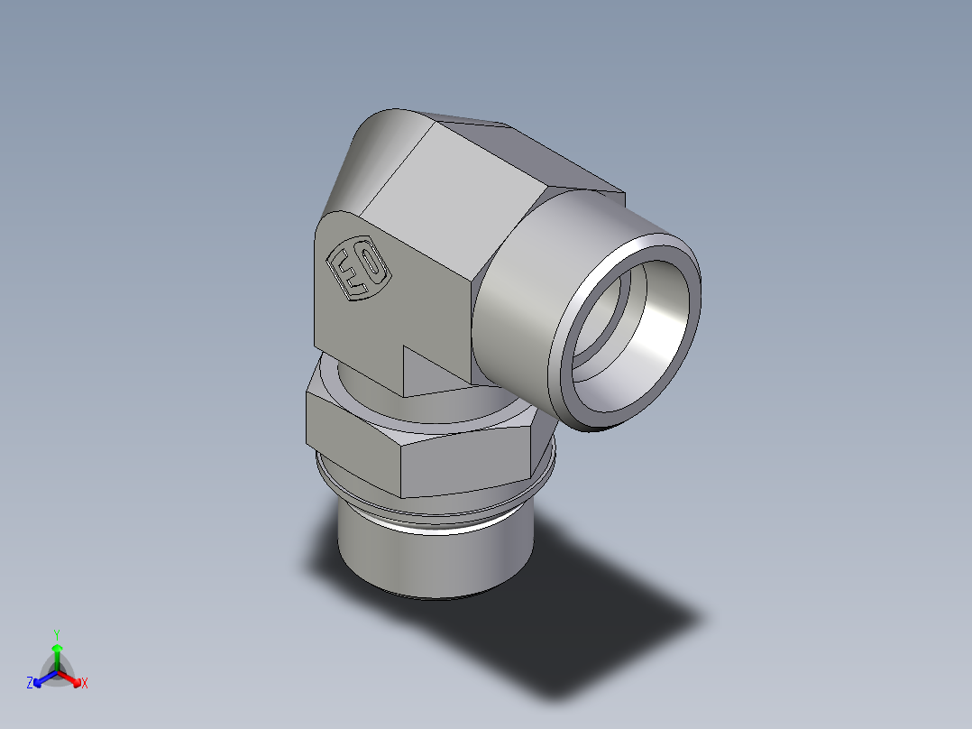 卡套式工业通用硬管接头EO_Adjustable_Locknut_elbow_WEE20SMOROMDCF正等轴测图