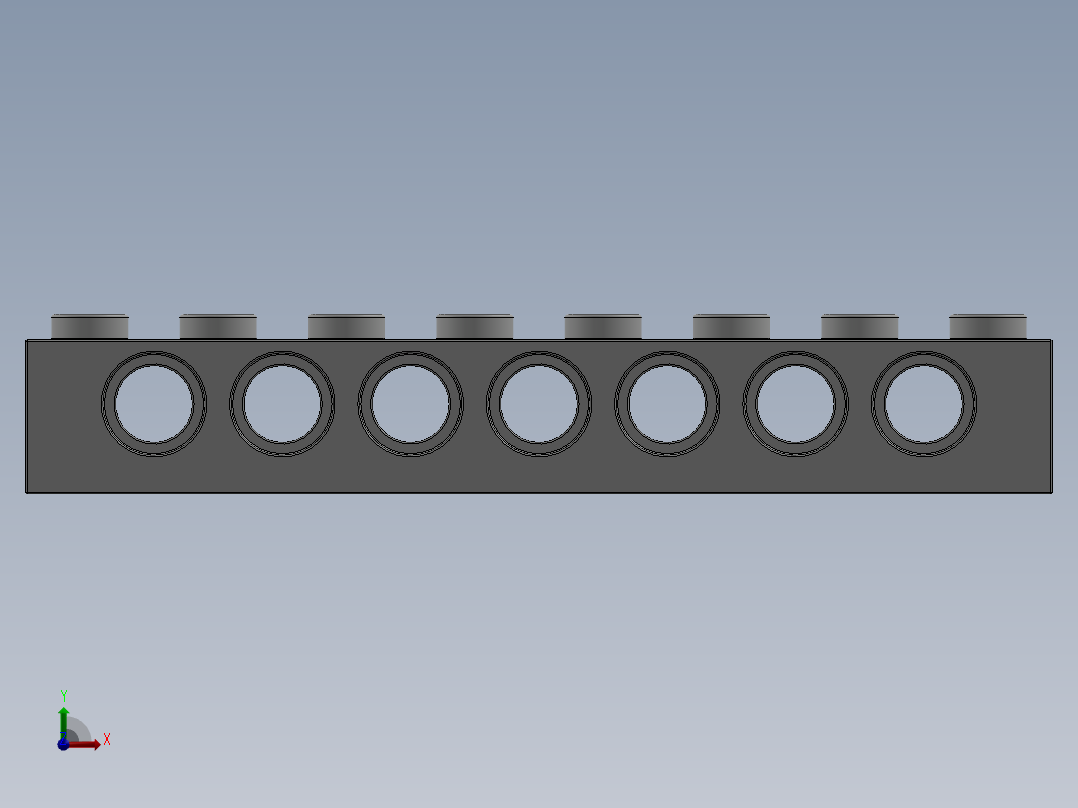 乐高机械组积木（横梁）-370201 White Technic Brick 1 x 8 with Holes前视图