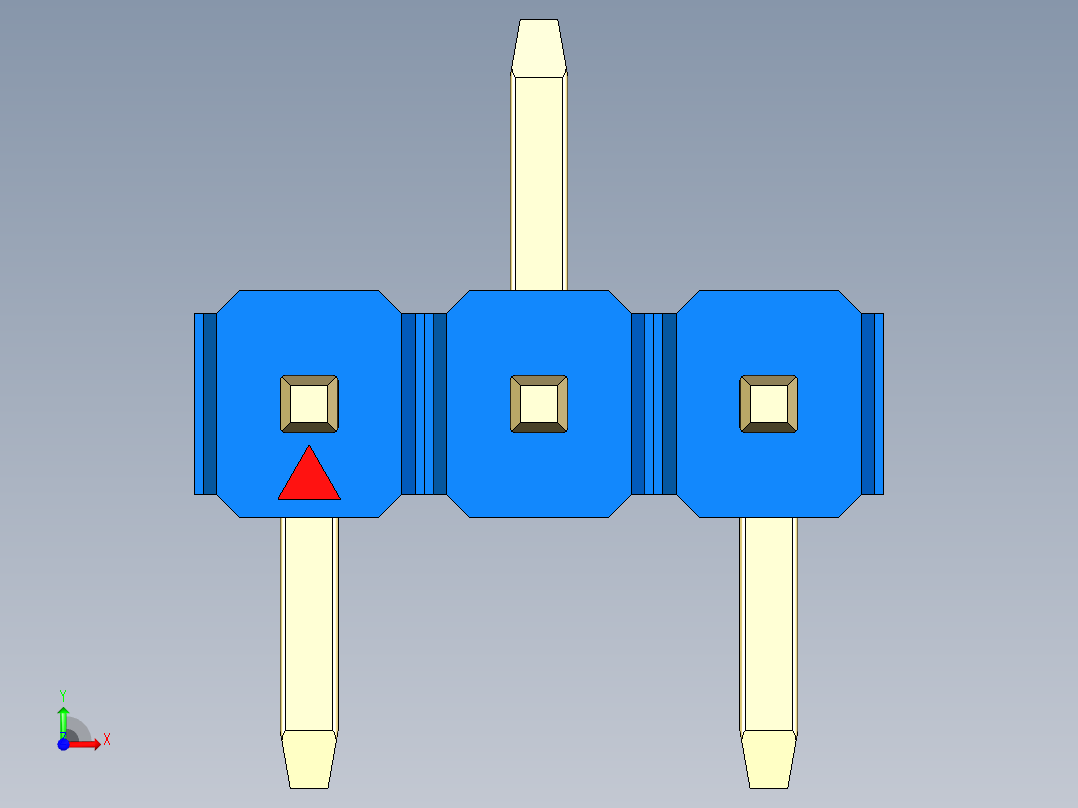 彩色公排针 100mil 2.54mm 系列-DS1022_blue_03p_100mil_Type_SMT_R2_rev1.0前视图